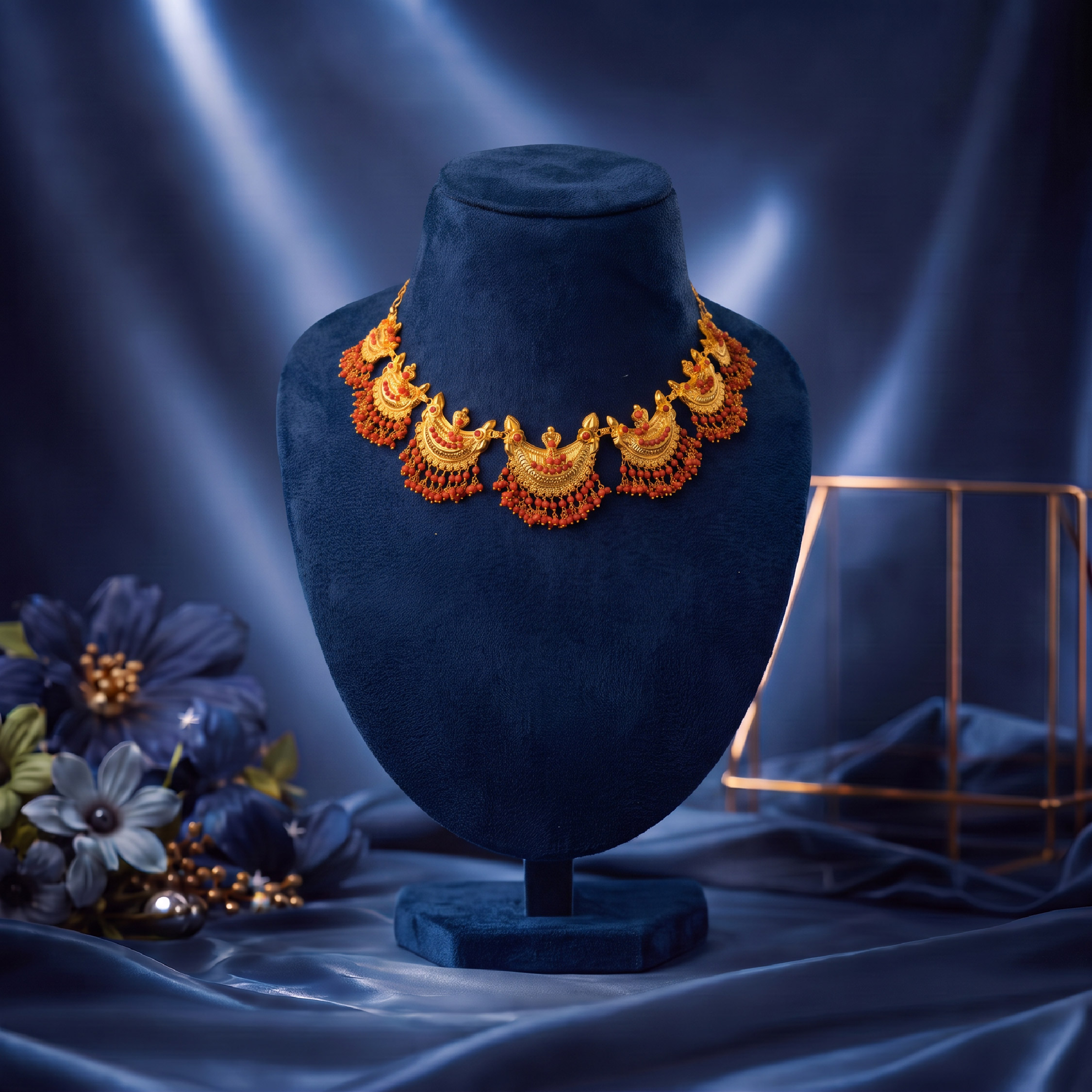 Temple Gold Necklace with Rubies