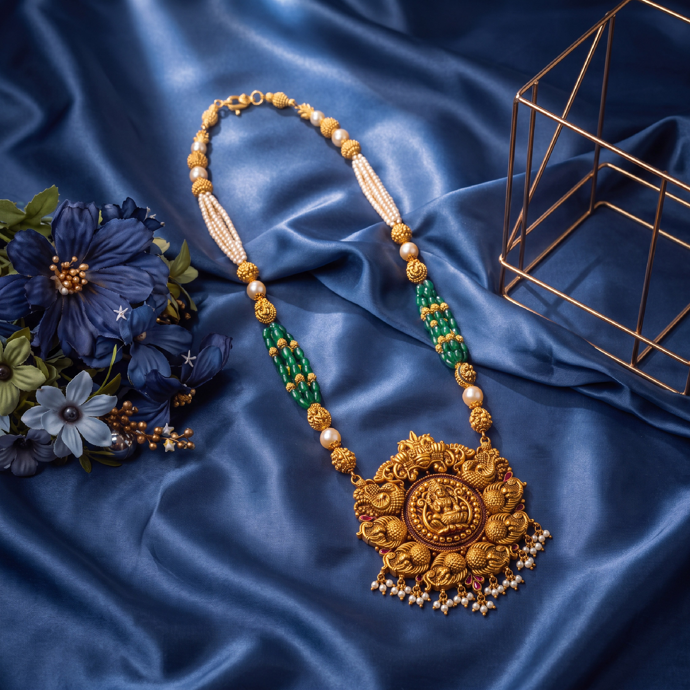Temple Pendant with Emerald Beads