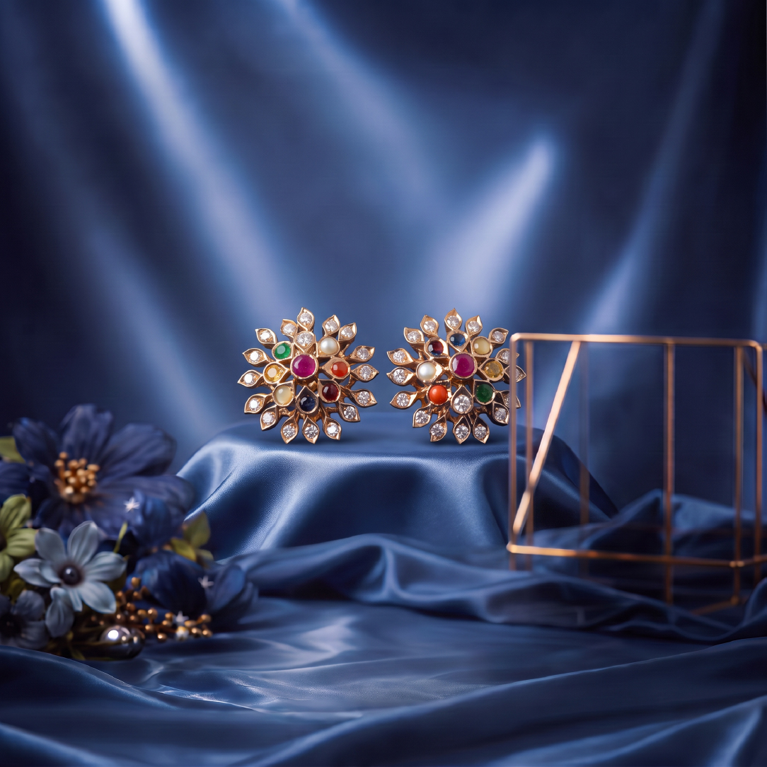 Navaratna Gold Studs