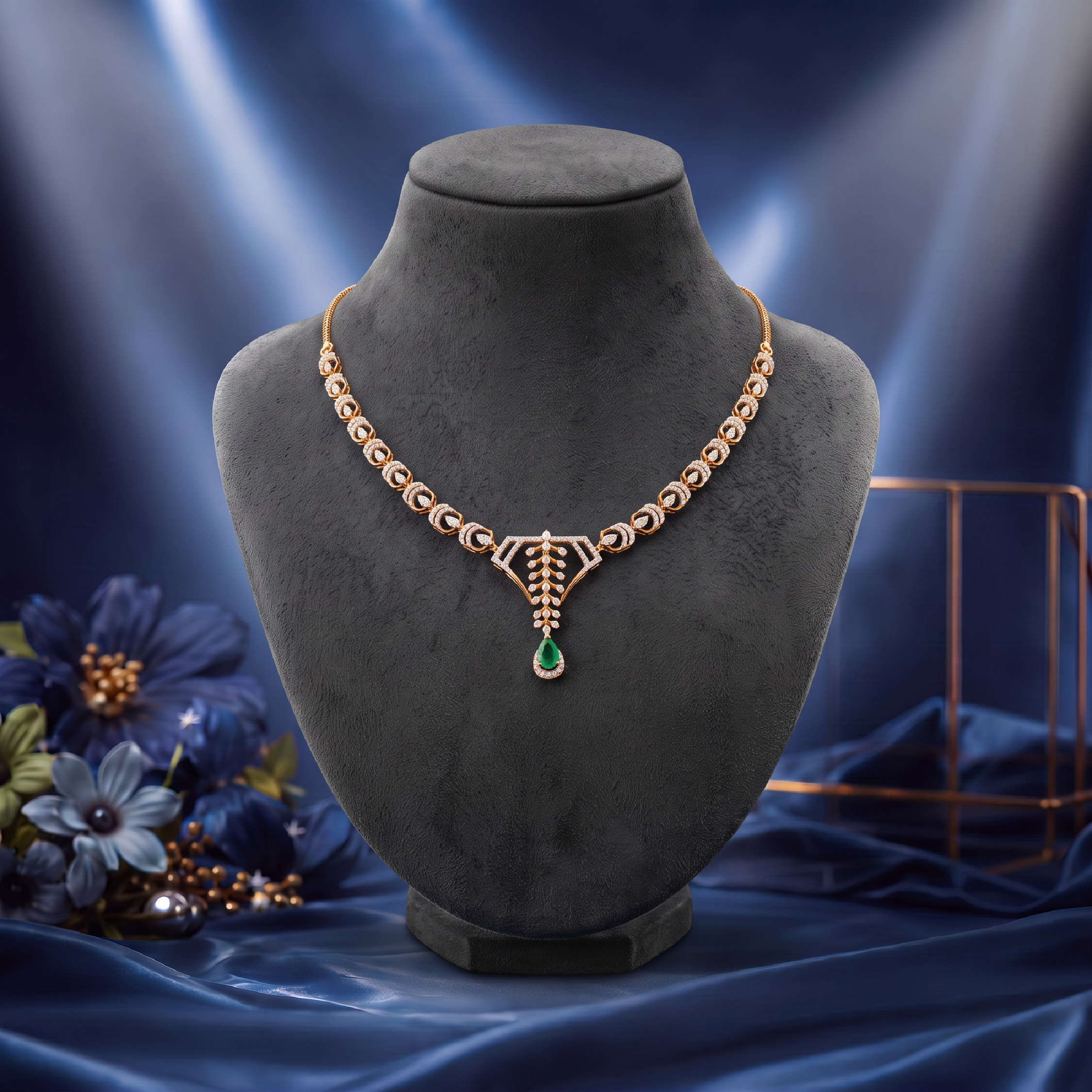 Diamond Necklace with Emerald Drop