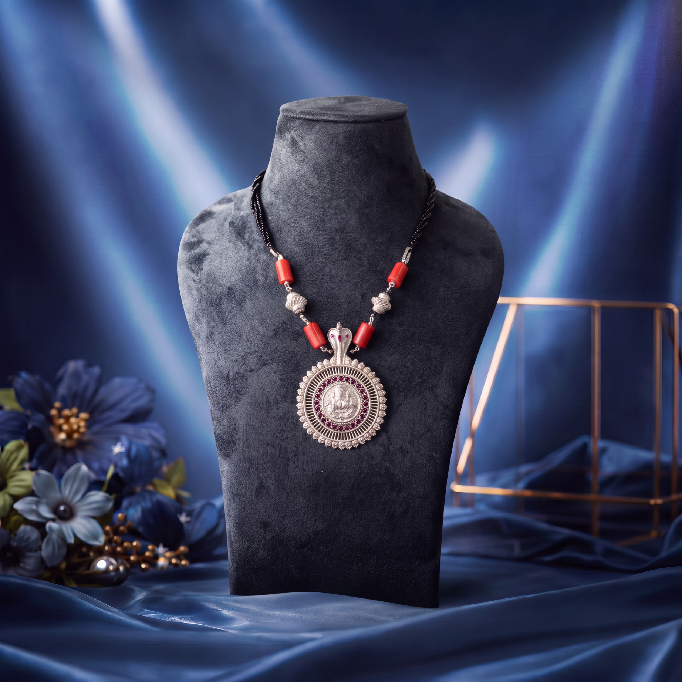 Coral and Diamond Pendant Necklace