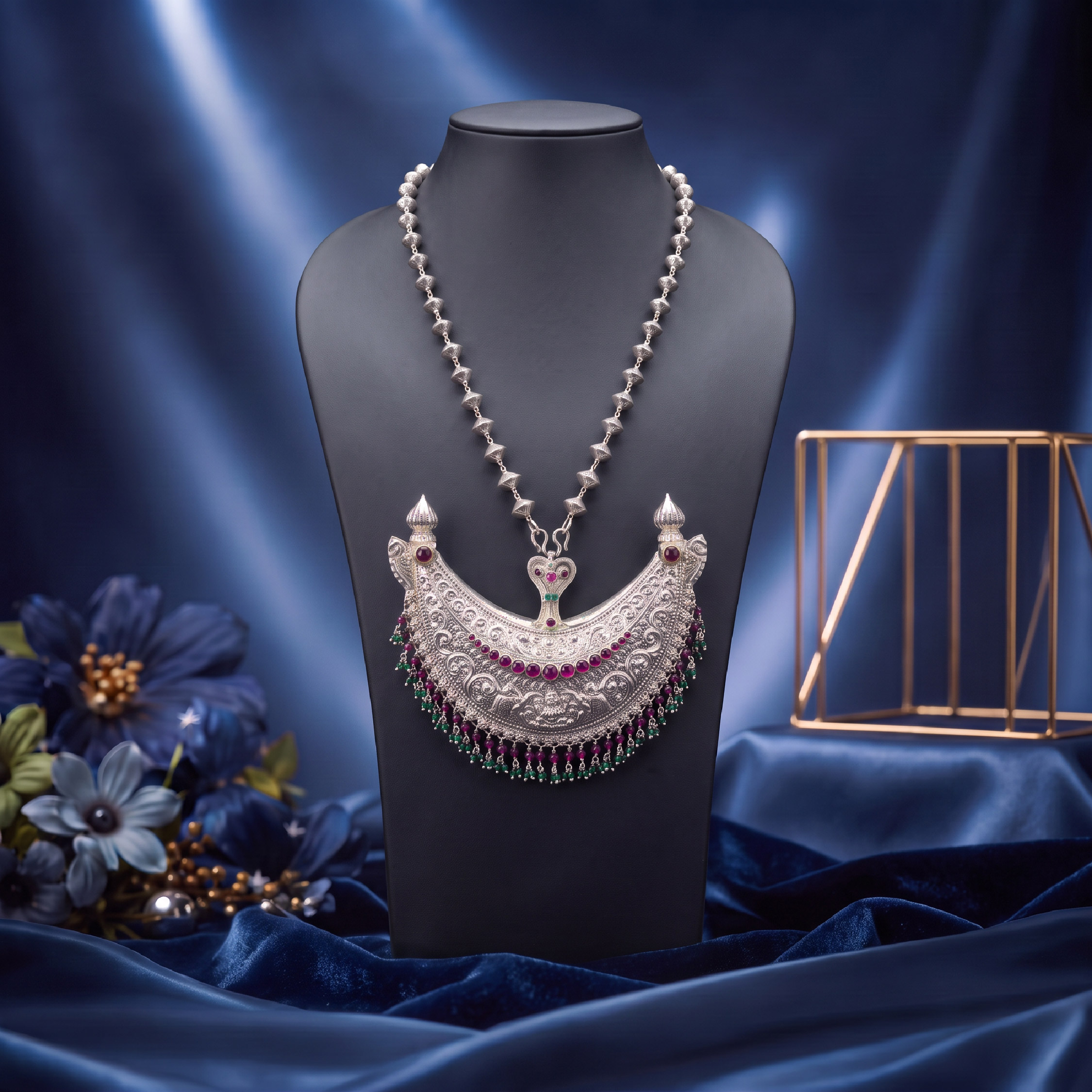 Diamond Peacock Necklace with Pearls
