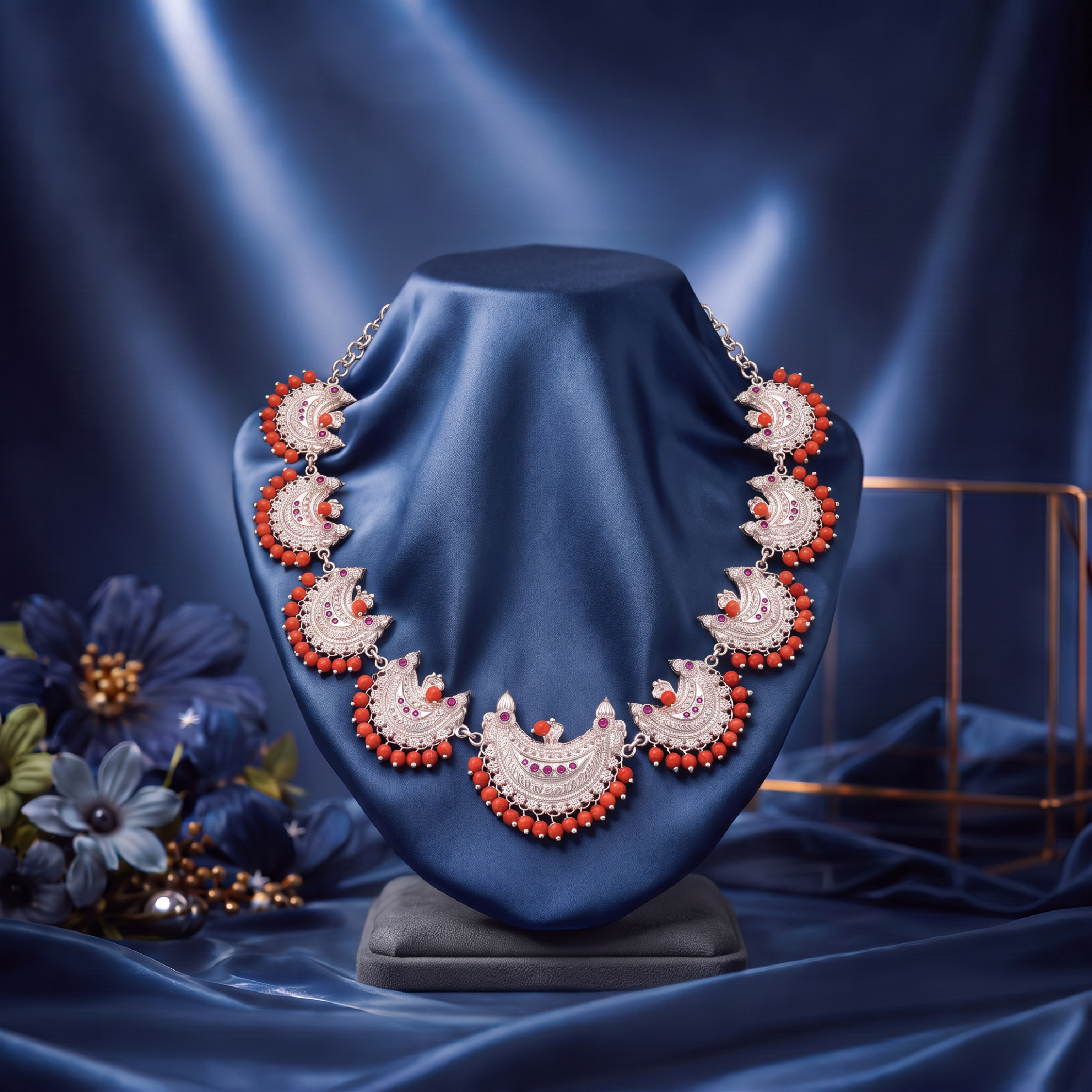 Coral and Diamond Statement Necklace